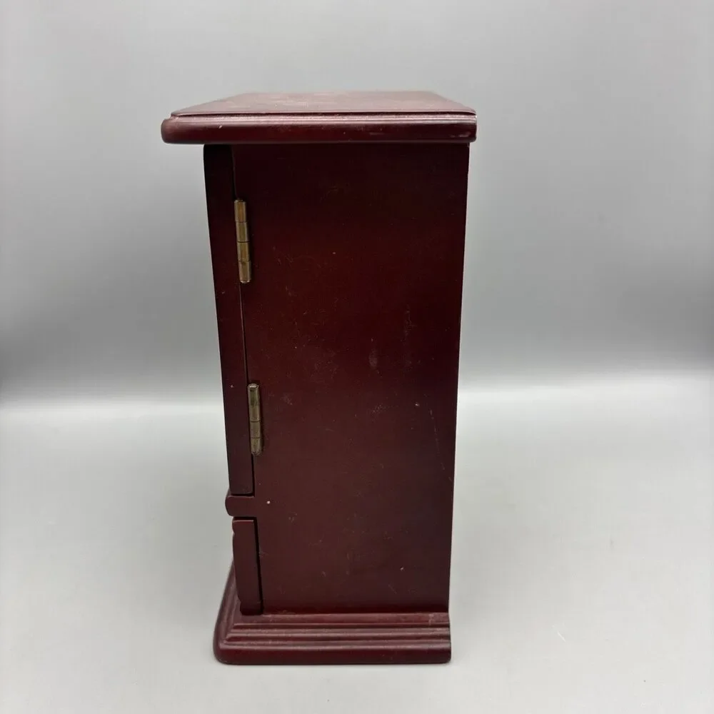 Vintage Wooden Jewelry Cabinet With Glass-like Doors & Drawer